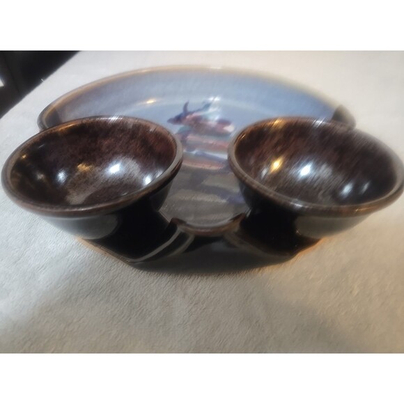 Larrabee Artisan Pottery Studio Handmade Chip/VEGGIE-2- Dip dish SIGNED - Picture 5 of 7